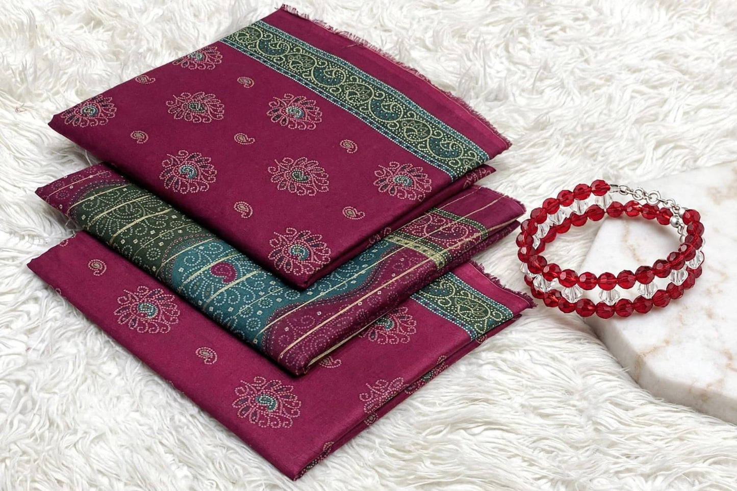 Premium Lawn Duo Bundle: Pearl Lawn 3Pcs Suit With Bracelet Gift